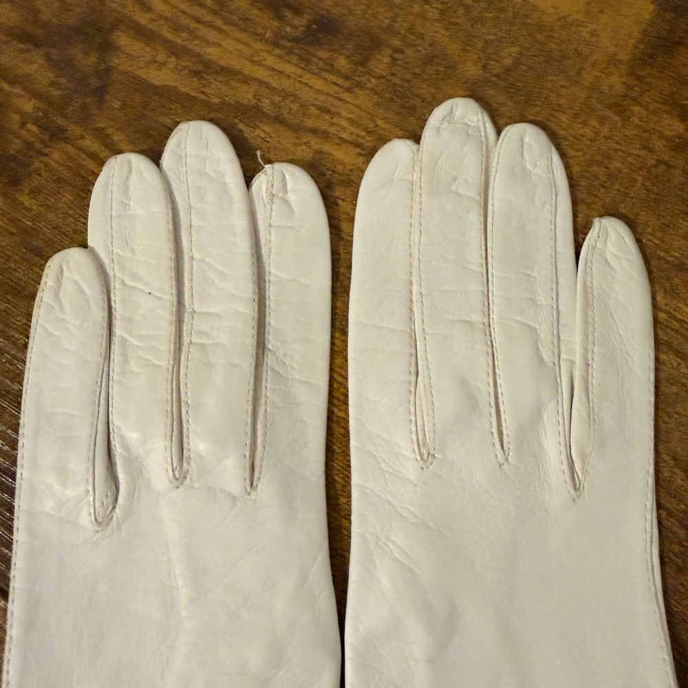 Vtg Sears White Leather Opera Gloves Size 6.5 Long Evening Formal Prop Costume - Picture 5 of 12
